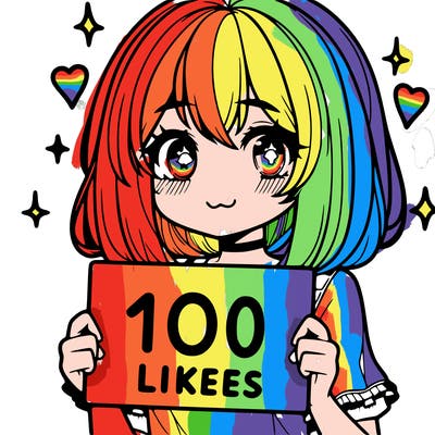 anima girl holding a 100 likes sign in her hand