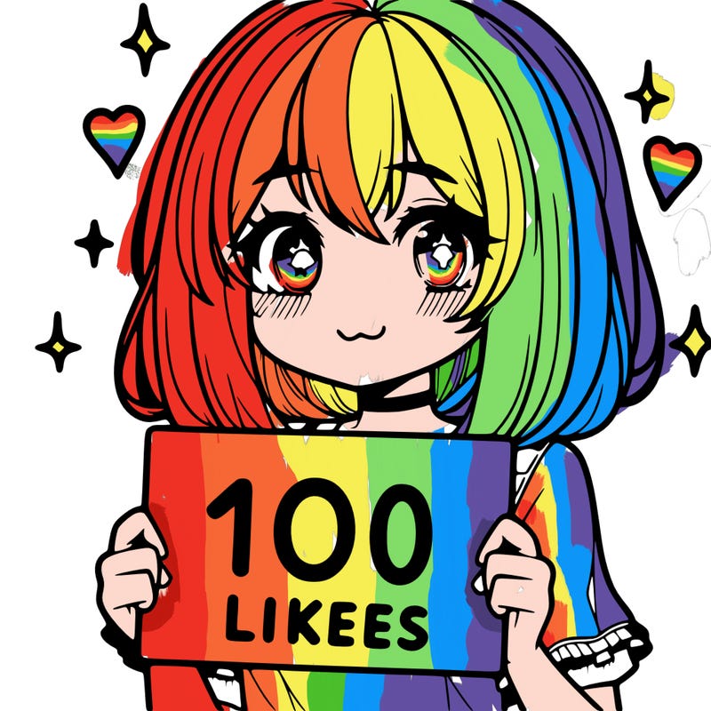 anima girl holding a 100 likes sign in her hand