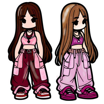 girl in baggy pants crop top and long hair