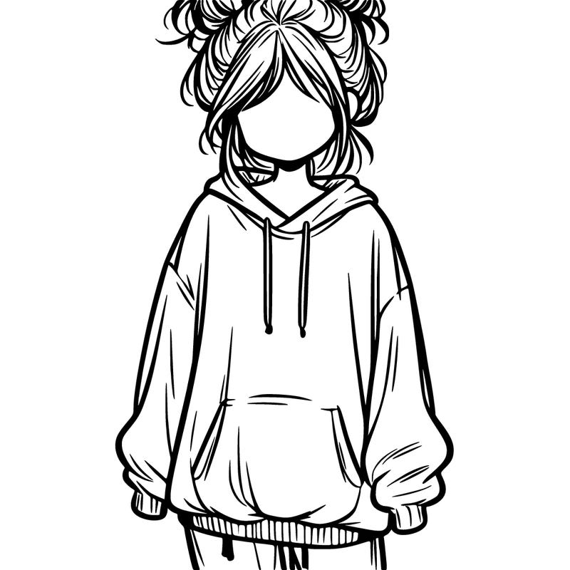 girl with baggy sweatshirt and messy bun