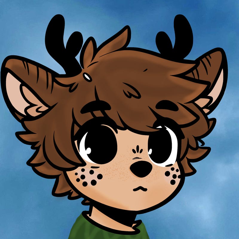 a humanoid deer with soft fluffy ears