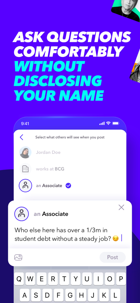 Fishbowl: Professional Network - Fishbowl app screen demonstrating anonymous posting options for professionals