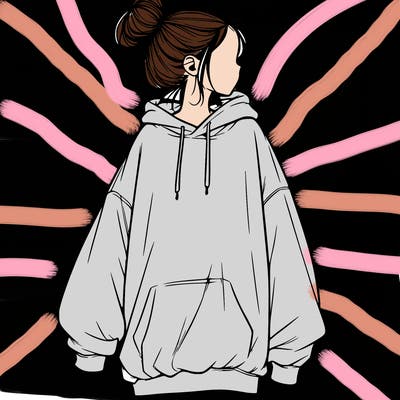 realistic girl with a oversized sweatshirt on and a bun