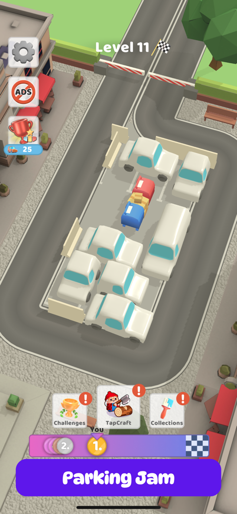 Parking Jam 3D mobile game screen showing a car parking puzzle at level 11