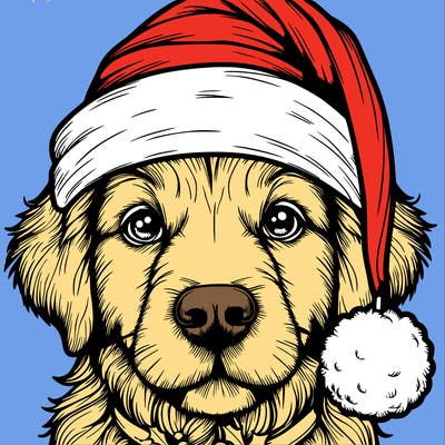realistic dog with a christmas hat