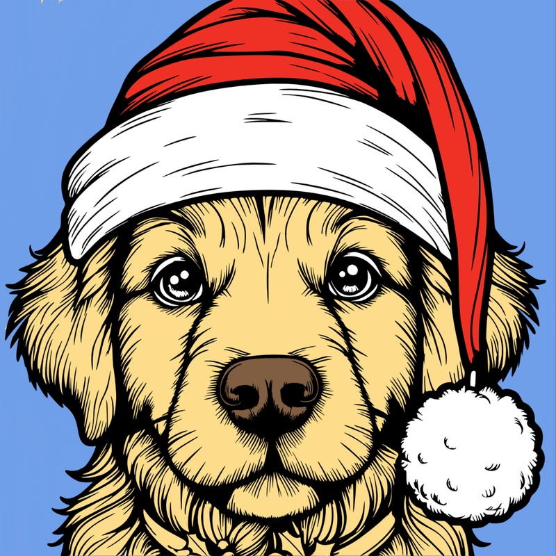 realistic dog with a christmas hat