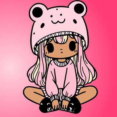 a girl wearing a frog hat and some frog socks