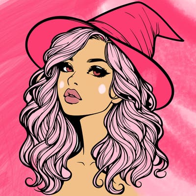 realistic witch girl with wavy hair and lips