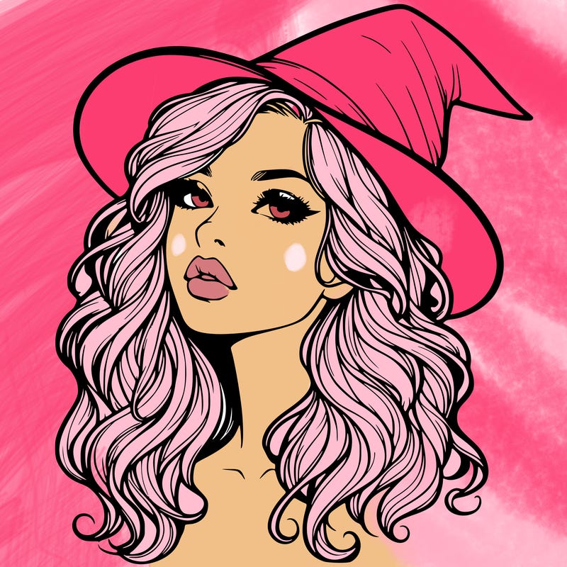 realistic witch girl with wavy hair and lips