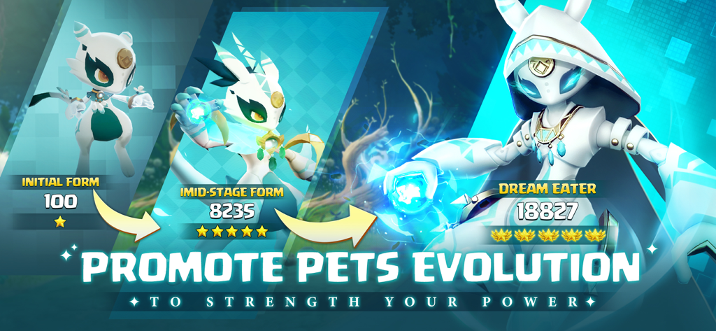 Huntopia：Fantasy RPG - Evolution sequence of a magical pet in Huntopia from initial form to Dream Eater stage