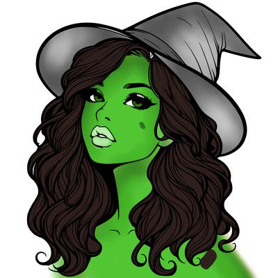 realistic witch girl with wavy hair and lips