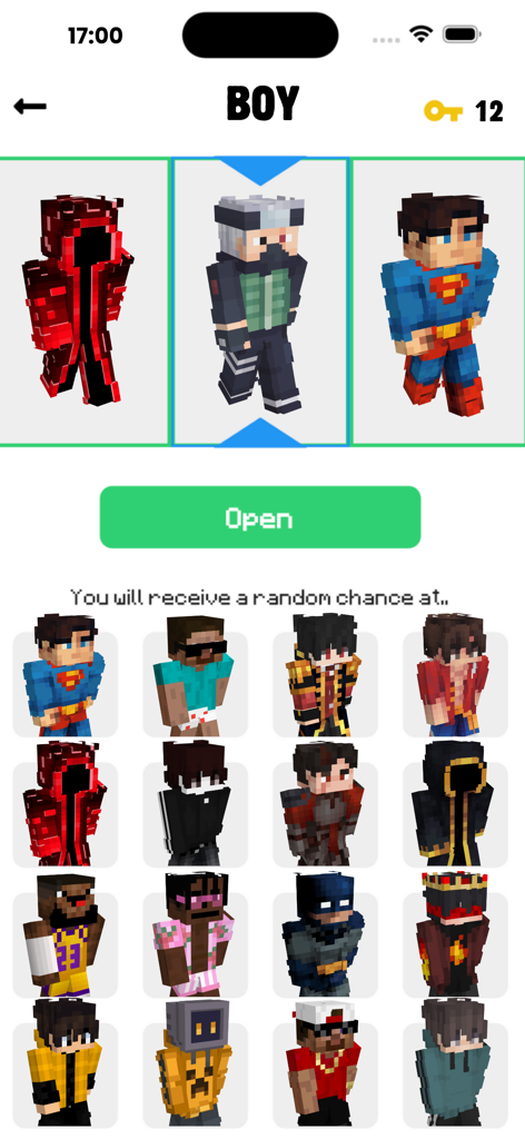 SkinCraft- Skins for Minecraft - Selección de skins para chicos de Minecraft con personajes populares y estilos de anime en la app SkinCraft.