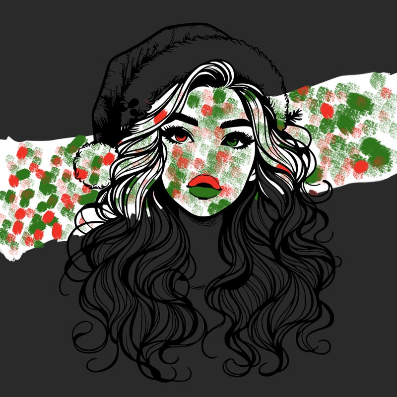 realistic christmas girl with wavy hair and lips