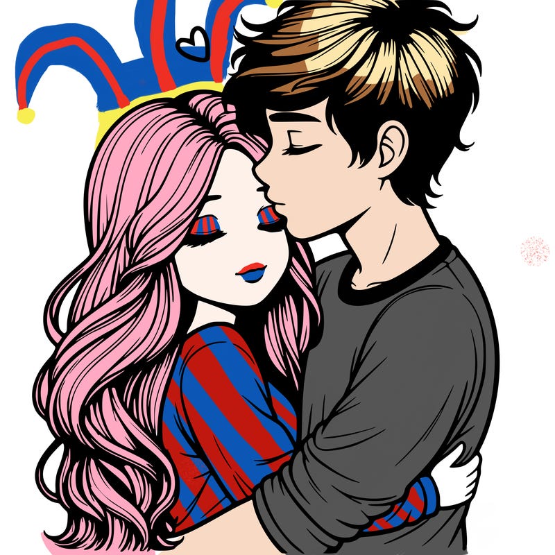 a realistic couple boy and girl hugging and kissing