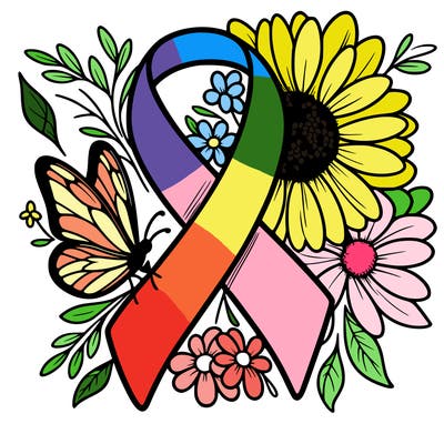 cancer awareness symbol with flowers and butterflies