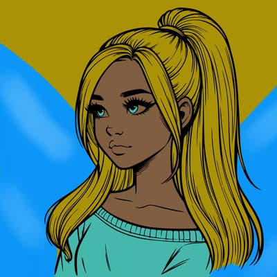 realistic girl with a high ponytail