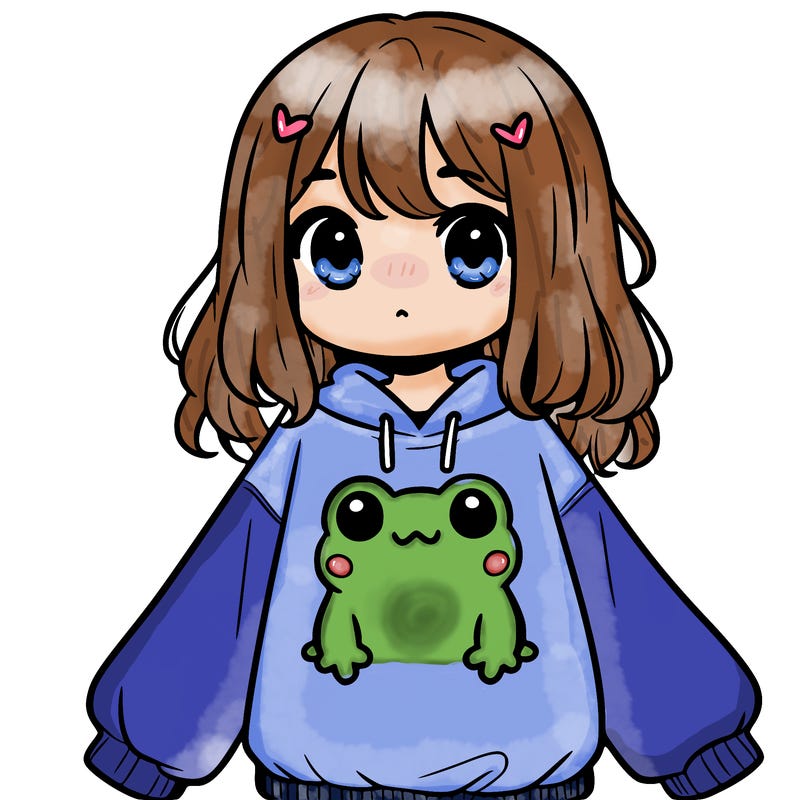 girl wearing frogging sweatshirt