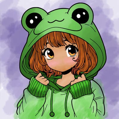 a cute teenage girl wearing a frog hoodie