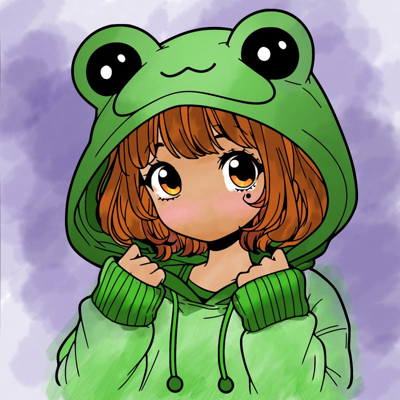 a cute teenage girl wearing a frog hoodie