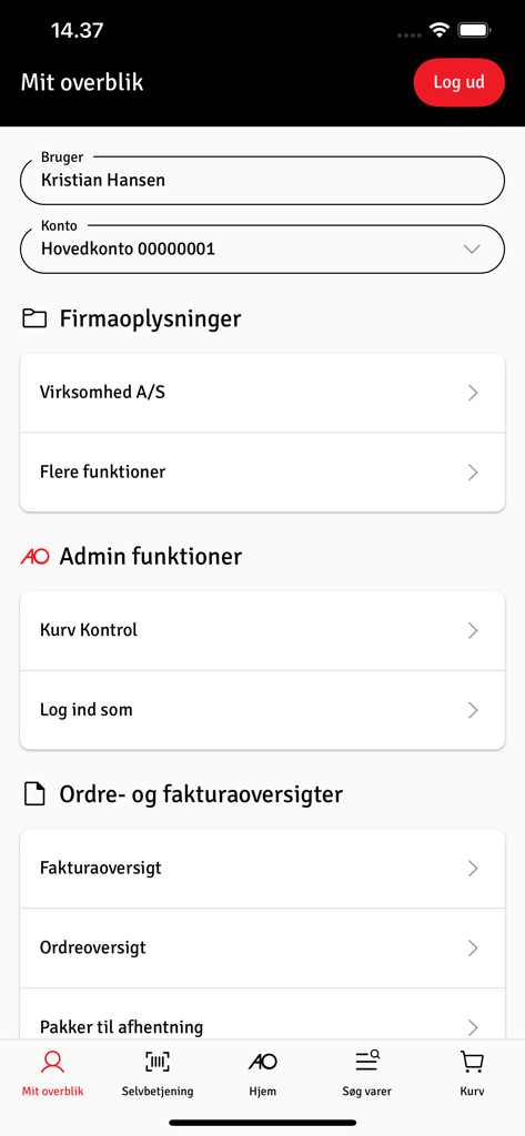 AO Mobil - AO Mobil App-Kontoübersicht mit Benutzerprofil- und Rechnungsdetails