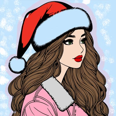 realistic girl in santa hat