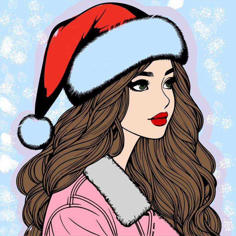 realistic girl in santa hat
