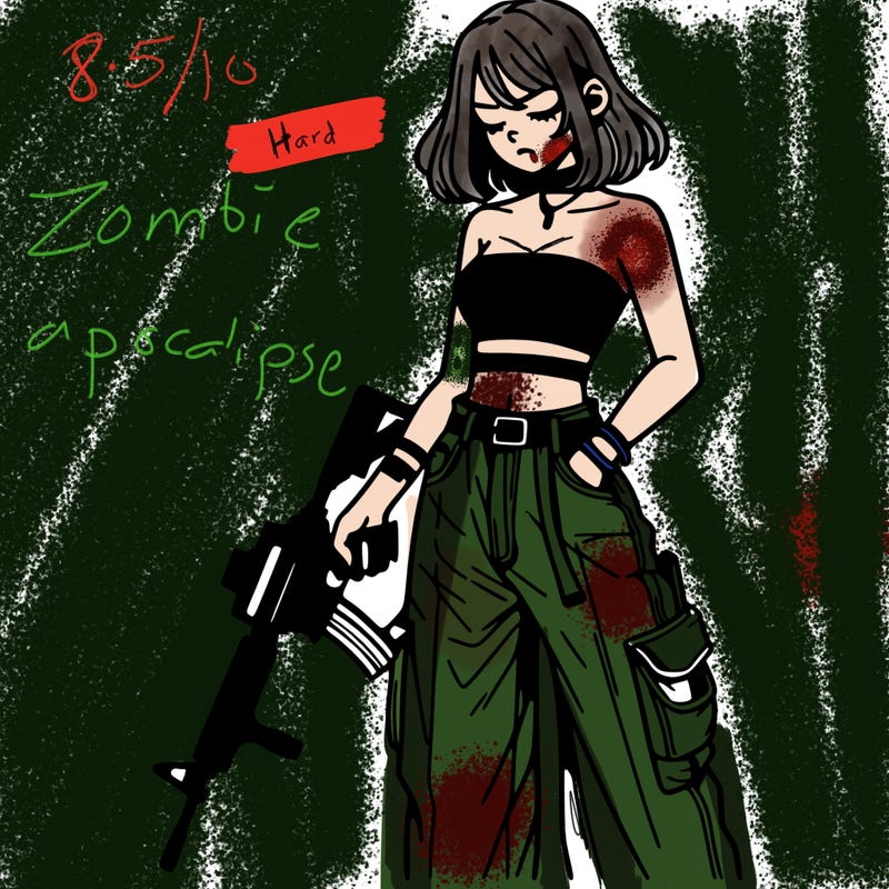 a dangerous girlcrop top and baggy jeans with a rifle in her hand