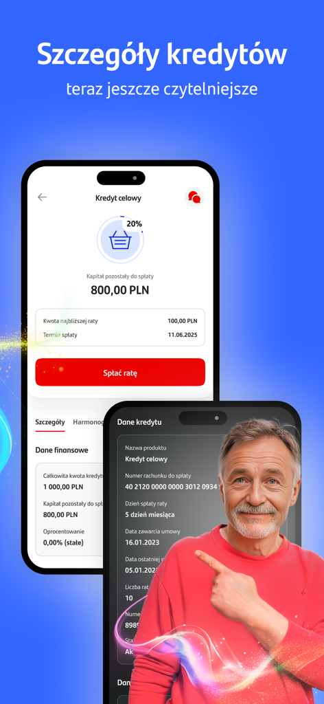 Santander Consumer Bank mobile app screen showing loan details and payment schedule in Polish