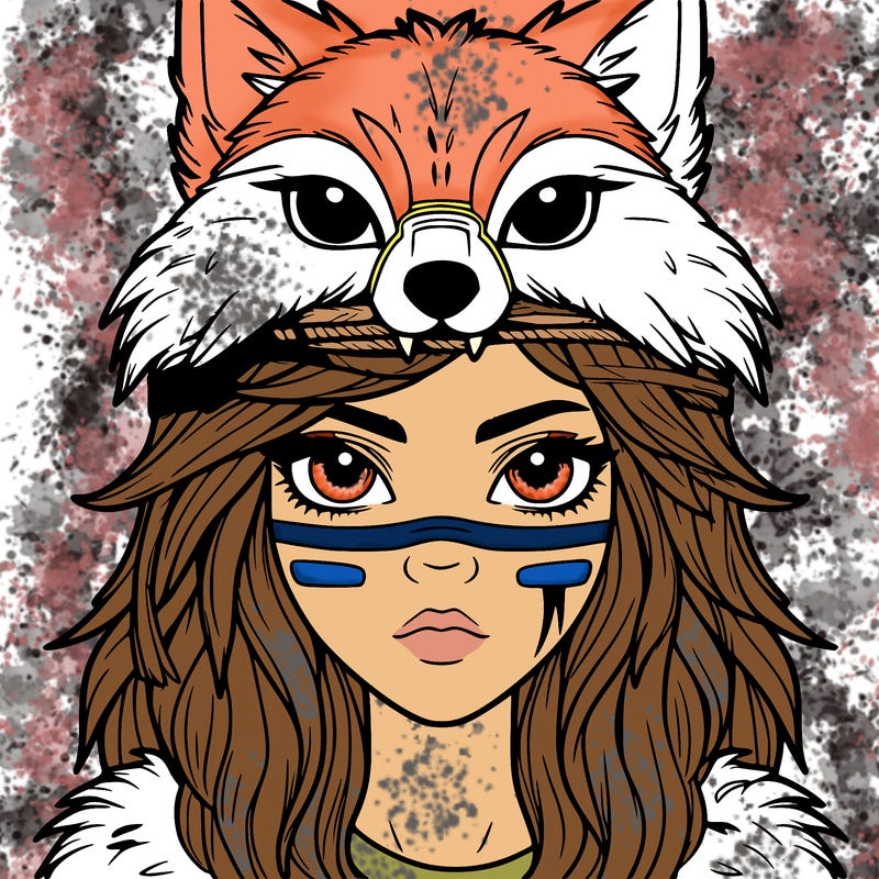 realistic tribe human girl with wolf ears and scar on eye and a wolf mask on her head