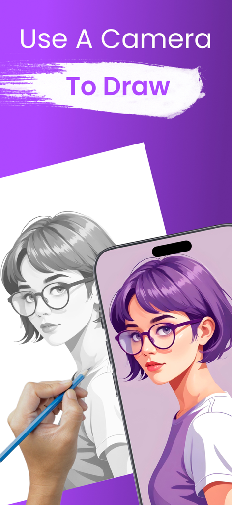 AR Drawing: Sketch Trace Paint - Smartphone camera projecting a portrait image for tracing on paper