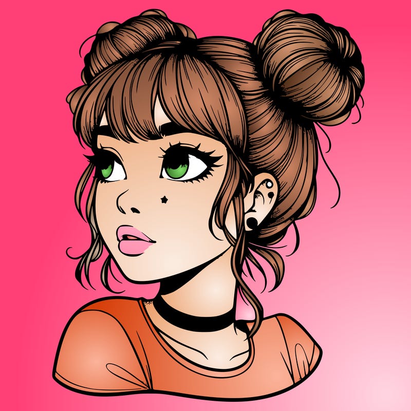 realistic girl with spacebuns