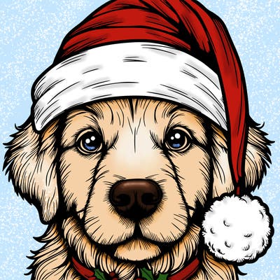 realistic dog with a christmas hat