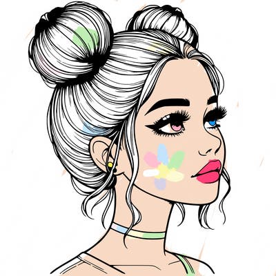 realistic girl with buns on the top of her head