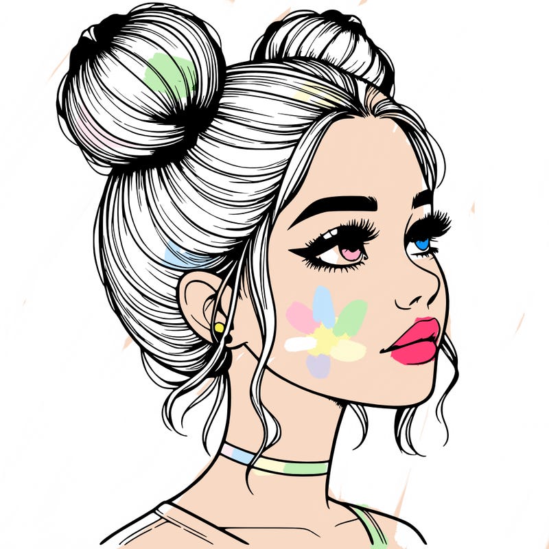 realistic girl with buns on the top of her head