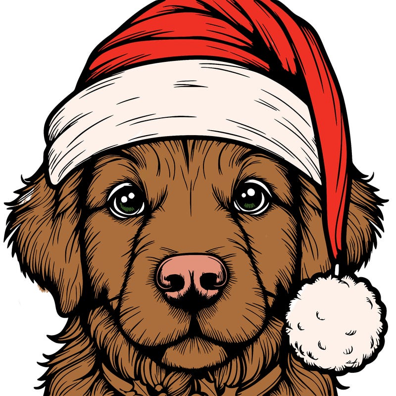 realistic dog with a christmas hat