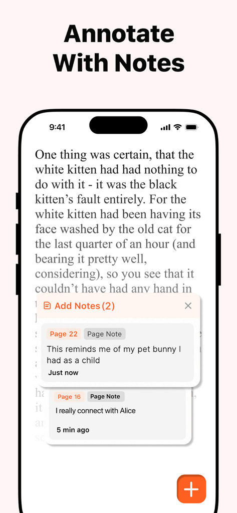 Interface do aplicativo ePub Reader para adicionar e visualizar notas em um ebook.