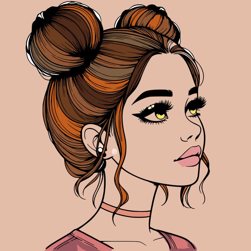 realistic girl with buns on the top of her head