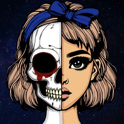 realistic girl with half skull mask
