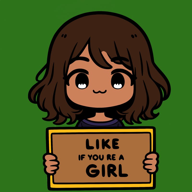 a cute girl holding a sign that says like if you’re a girl