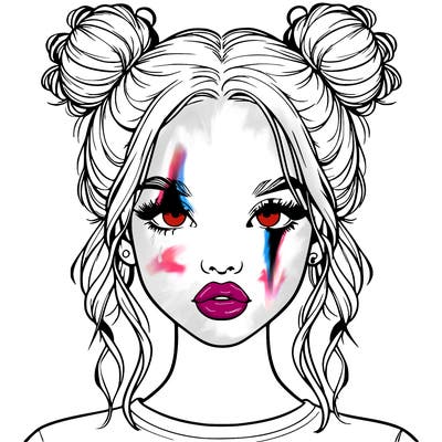 realistic girl with two buns in hair and lips