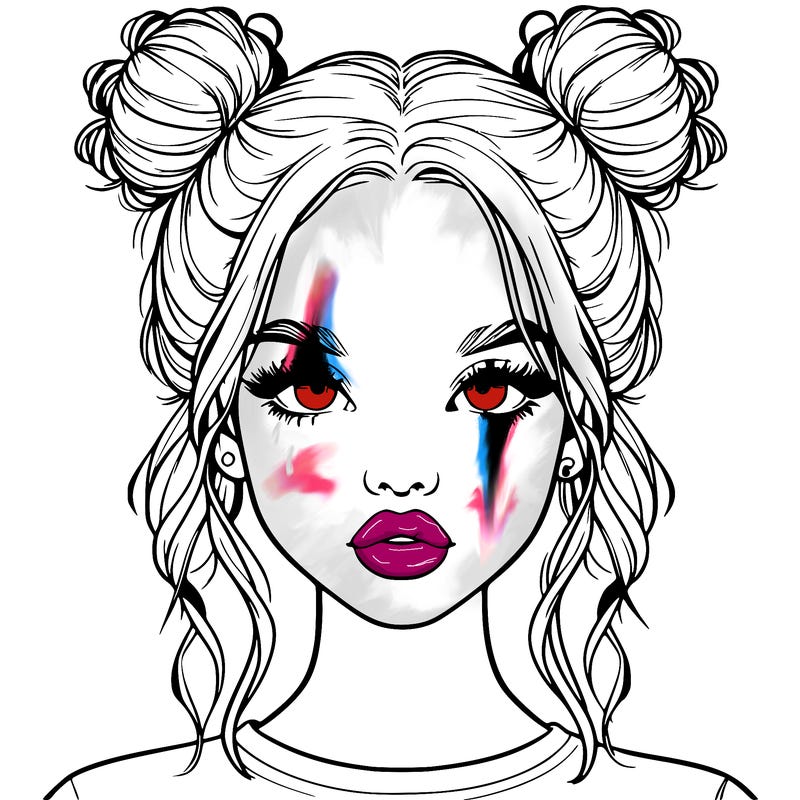 realistic girl with two buns in hair and lips