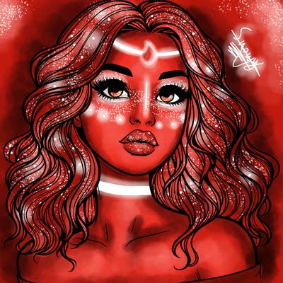 realistic girl with wavy hair and lips