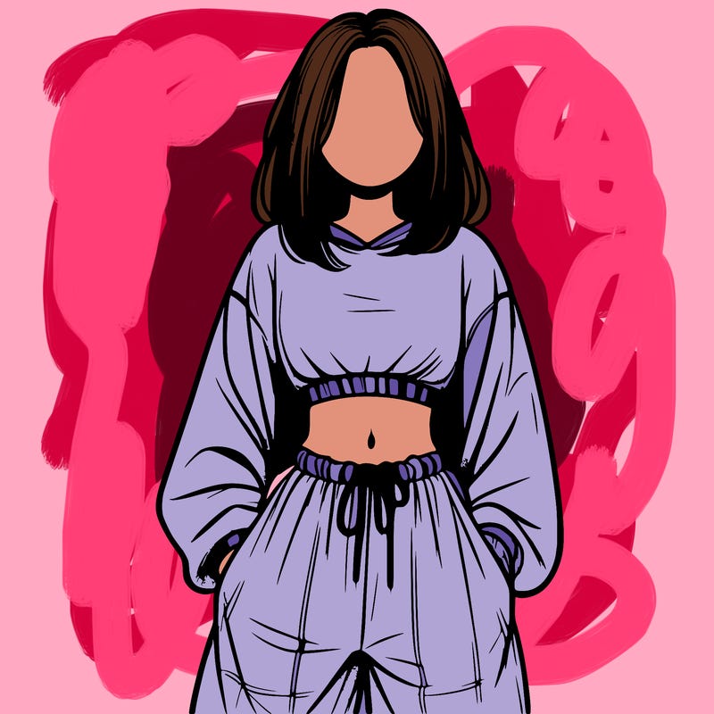 realistic girl faceless with baggy pants and a crop top