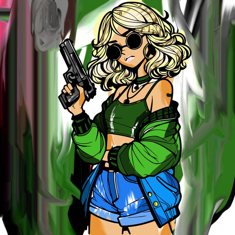 stylish teenage girl with gun