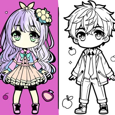 cute anime girl and boy