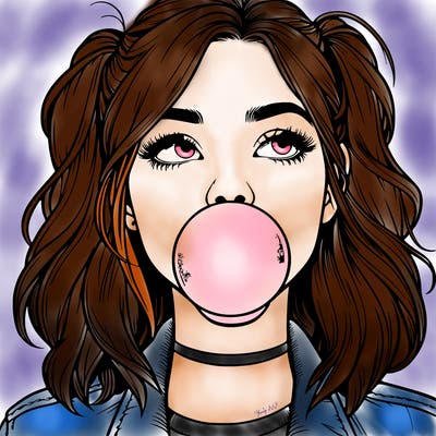 realististic girl blowing bubble -gum