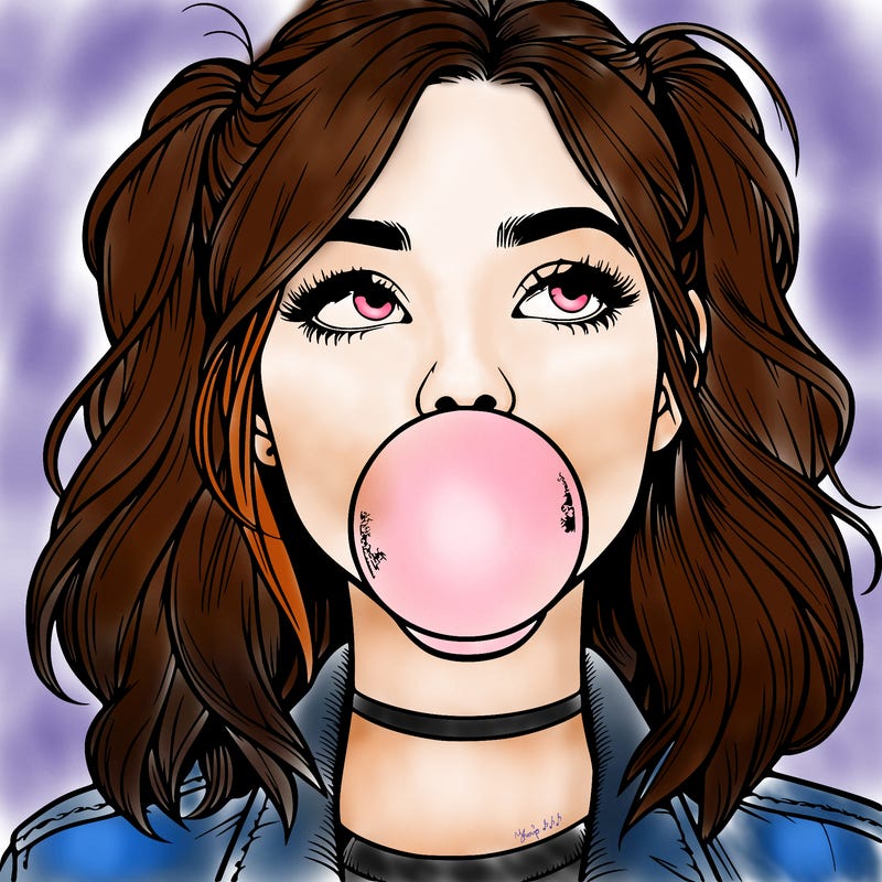 realististic girl blowing bubble -gum