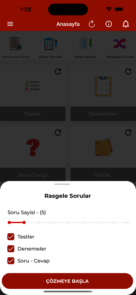 EKYS - EKYS Prüfungsvorbereitungs-App-Oberfläche, die ein Pop-up zur Auswahl zufälliger Übungsfragen zeigt.