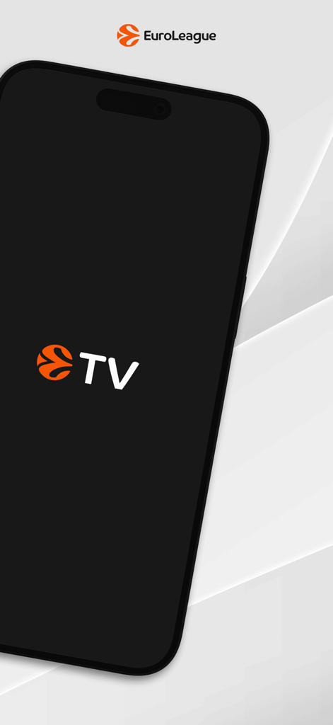 EuroLeague TV - EuroLeague TV logo displayed on a smartphone screen with a clean geometric background