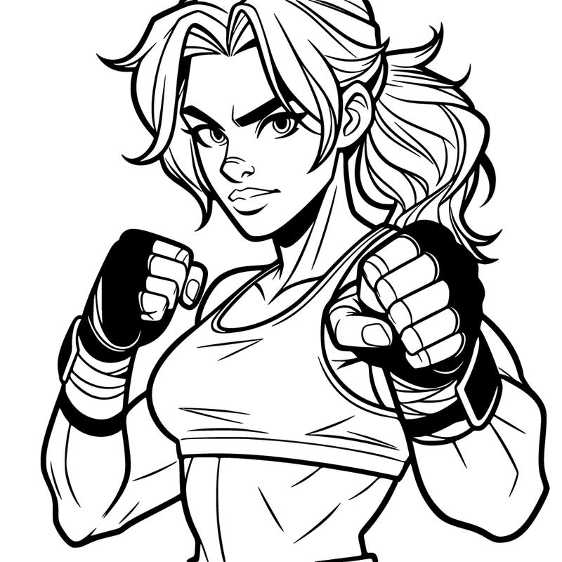 badass woman in fighting stance with fingerless gloves